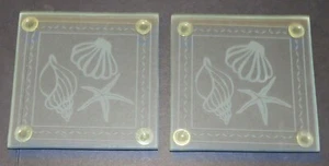 Fashion Craft Glass Coasters with Seaside Beach Decoration TWO NEW - Picture 1 of 2