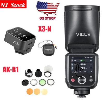 Godox V100N 100Ws TTL HSS Flash Speedlite for Nikon + X3-N Trigger + AK-R1 kit - Image 1 of 4
