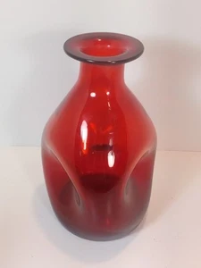 Vintage Ruby Red Pinch Blown Glass Decanter Triple Pinched No Stopper Rainbow - Picture 1 of 17