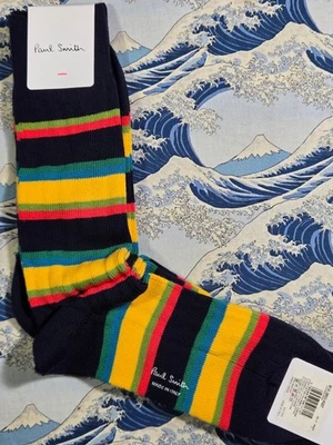 Paul Smith Mens Italian Socks Bingo Chunky Stripe Navy Yellow K227 Cotton 1-Size - image 1 of 4
