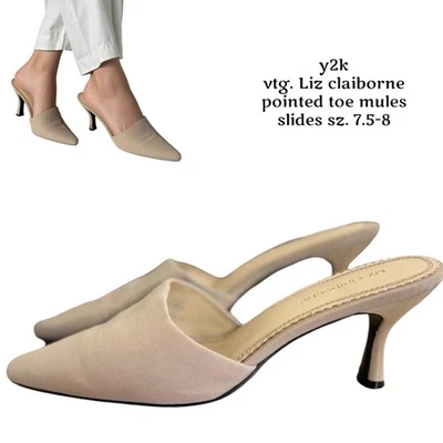 Y2K de colección. LIZ CLAIBORNE CREMA PUNTA MULAS DIAPOSITIVAS TALLA 7,5-8 Foto 1 de 4