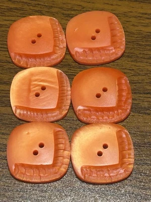 Buttons 6 Orange 3175   2 hole rounded square acrylic 2.6 cm craft sew VTG - Image 1 of 4