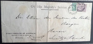 Australia Victoria OHMS cover 1909 Trade & Customs ½d & 2d perfin OS official - Picture 1 of 3