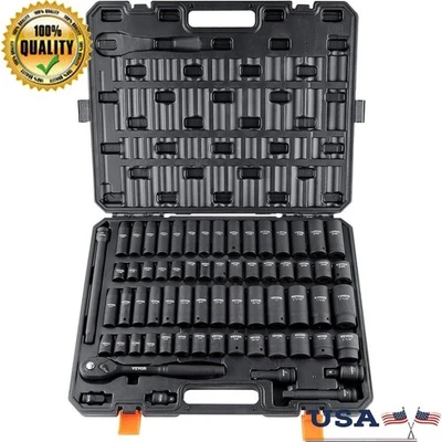 65PCS 1/2 Impact Socket Set Cr-V Steel High Torque Laser Etched Markings Toolbox - Image 1 of 4