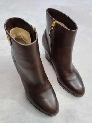 Lauren Ralph Lauren Shaley Botines de Cuña para Mujer 9 Marrón Cuero Cremallera Lateral Foto 1 de 4