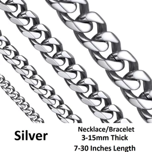 *Reino Unido* Plata 316L Acero Inoxidable Para Hombre Pulsera Cubana Collar Bordillo Cadena - Imagen 1 de 7