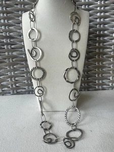Women's Fashion Long Silver Tone Chain Necklace 26” - Picture 1 of 6