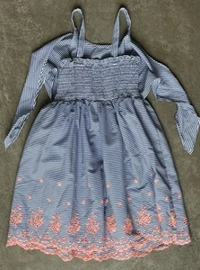 Iris & Ivy Girls Blue & White Striped Orange Floral Summer Dress Size 8 - Picture 1 of 5