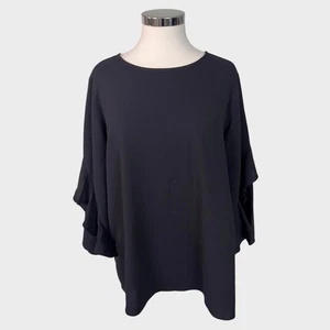 Alfani Large Black Blouse 100% Polyester Blouse Bell Sleeves Back Zip - Picture 1 of 7