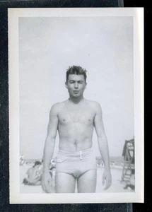 Vintage Photo HANDSOME BEEFCAKE MAN TIGHT SWIMSUIT BULGE Coney I. Gay Interest - Picture 1 of 2