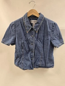 Jessica Howard camicia donna 12 blu denim manica corta cropped colletto con bottoni - Foto 1 di 8
