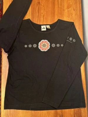 Camiseta EMS Mujer Copo de Nieve Negra Algodón Talla M Manga Larga  Foto 1 de 4