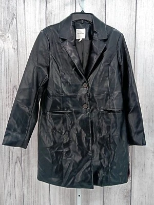 Blazer Avec Les Filles Grande Longline Imitación Cuero Abrigo Trench Jacket Negro AE12 Foto 1 de 4