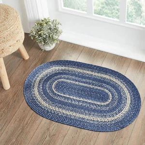 Accent Rug Great Falls Blue Jute Farmhouse 24x36 Oval No Slip Floor VHC Brands - Picture 1 of 8