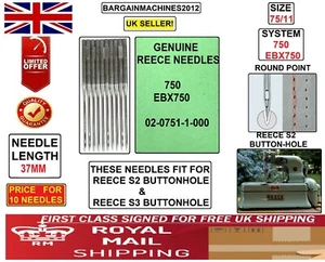 REECE S2 BUTTON-HOLE SYSTEM:750 EBX750 SIZE:75/11 INDUSTRIAL SEWING MCHN NEEDLE - Picture 1 of 4