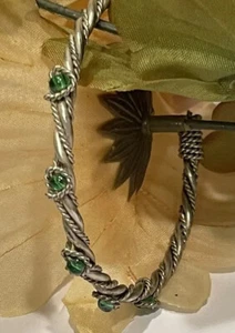 Womens Cuff Bracelet Twisted Metal With 5 Green Stones - Picture 1 of 8