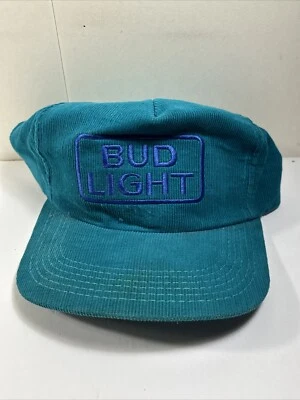 Vintage Bud King Of Beers Strapback Corduroy Hat Teal Made In USA - Image 1 of 4