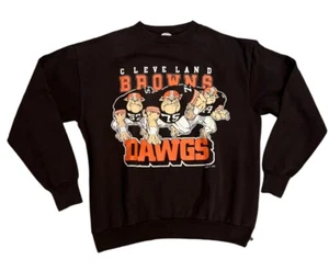 Vintage 80s Cleveland Browns Dawgs Crewneck Sweatshirt Brown Logo 7 Raglan XL - Picture 1 of 5