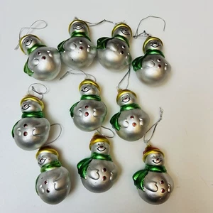 Vintage Retro lustige Schneemänner Ornamente 10er Set Kunststoff Glasoptik Silber 3" 1980er - Bild 1 von 10