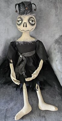 Primitive Beetlejuice Crowned Skeleton skull Doll - Artist Signed OOAK - Image 1 of 4