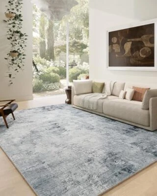 Area Rugs Washable Rug: Large Living Room Rug Stain 8x10 Blue and Gray - Image 1 of 4