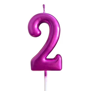 2nd Birthday Candle Two Years Purple Happy Birthday Number 2 Candles For Cake To - Picture 1 of 9