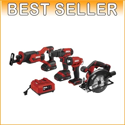Versatile 20V 4-Tool Set with Speed Control, Batteries & Charger - Black & Red - Image 1 of 4