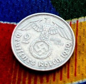 1939 J 2 marchi moneta tedesca argento seconda guerra mondiale 3° Reich Reich Reich Reichsmark coin - Foto 1 di 2