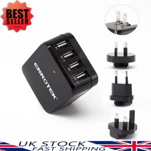 4-Port Wall Charger Worldwide USB Plug Travel Charger Adaptor UK To US/EU/AU/UK - Picture 1 of 9