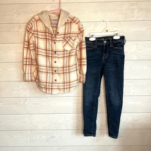 Old Navy girls’ plaid hooded flannel shirt/rockstar Jeggings Size small (6/7) - Picture 1 of 7