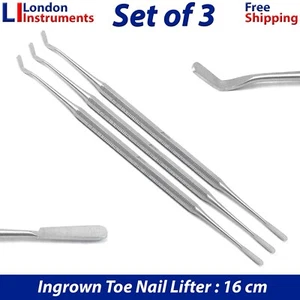 Ingrown Toenail Lifter 16 cm Nail Treatment Stainless Steel Instruments Set of 3 - Picture 1 of 6