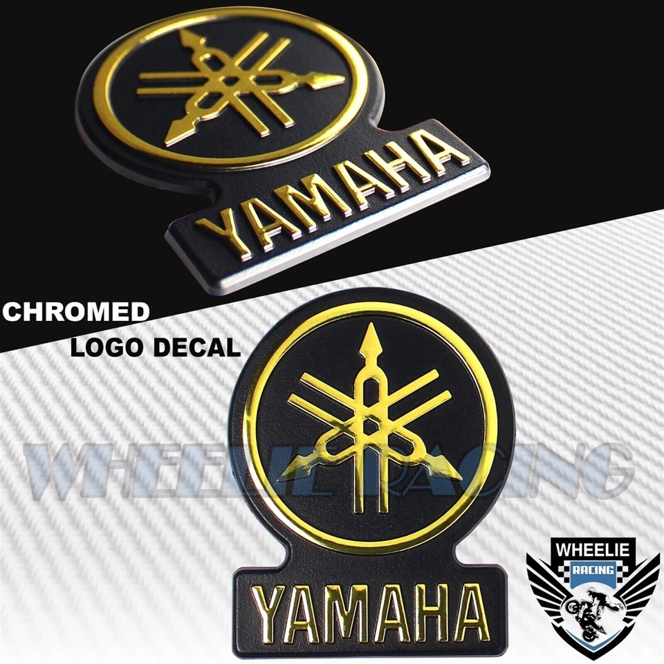 3.25X 2" 3D YAMAHA BRUSHED ALUMINUM EMBLEM DECAL GOLD LOGO+LETTER FENDER STICKER - Image 1 of 1
