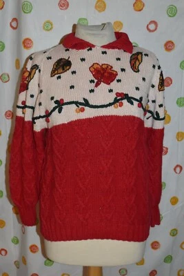 SUÉTER VINTAGE AÑOS 70 ABEDUL BROS Navidad Rojo Blanco Mujer Pequeño Años 70 Usado en Excelente Condición Foto 1 de 4