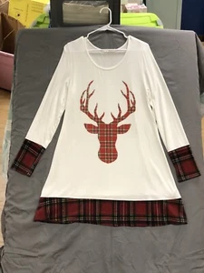 12pm By Mon Ami woman’s 3/4 SleeveT-shirt white/flannel Reindeer size Large - Picture 1 of 6