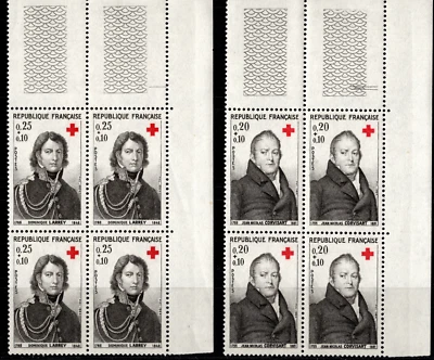 FRANCE 1964 RED CROSS,FRENCH PHYSICIAN, SURGEON, 2 BLOCK OF 4 SCOTT B385a-b MNH - Image 1 of 4