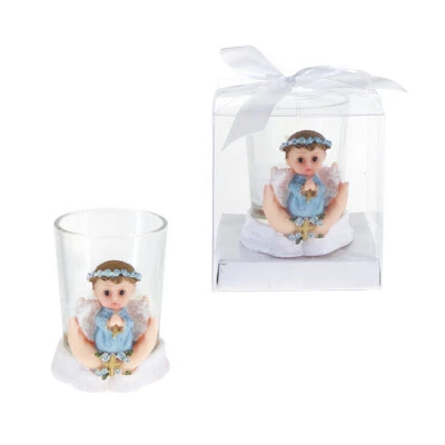 Mega Favors - Juego de velas de resina polivinílica rezando ángel bebé niño - azul, 12 piezas Foto 1 de 3