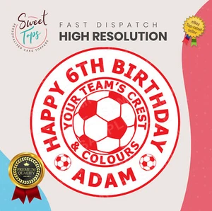 ANY FOOTBALL CLUB LOGO EDIBLE ROUND BIRTHDAY CAKE TOPPER DECORATION PERSONALISED - Picture 1 of 1