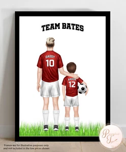 Personalised Father & Son/ Daughter Football Team Picture Print  Keepsake Gift - Picture 1 of 12