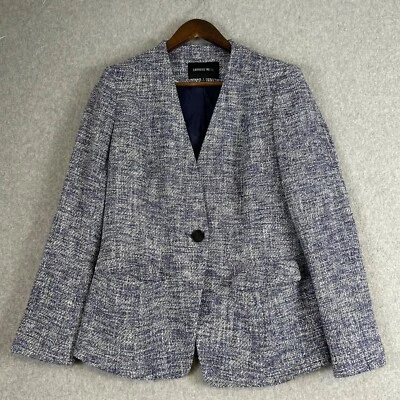 Blazer para mujer Lafayette 148 8 azul blanco tweed texturizado negocios carrera oficina Foto 1 de 4