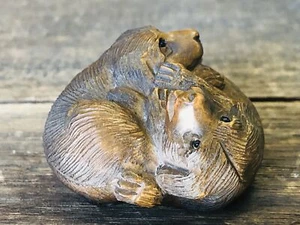 Y3562 NETSUKE Wood carving Dog Japan antique kimono accessory traditional - Picture 1 of 12