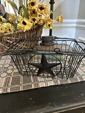 Prim Black Wire Basket Star Design w/ Handles Primitive Country Antique