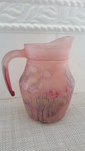  Kunstglas matt rosa PItcher Vase Spritzmuster bunt 6" hoch EUC - Bild 1 von 12