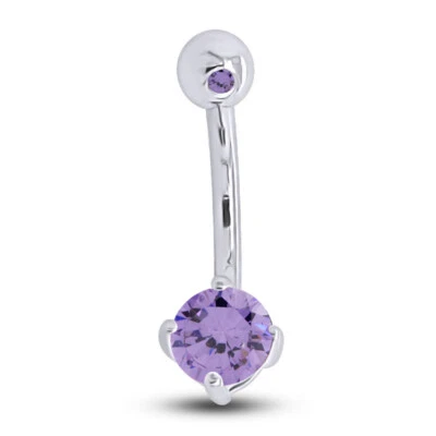 Body Piercing Belly Button Ring Simulated Birthstone 14K White Gold Plated 925 - Image 1 of 4