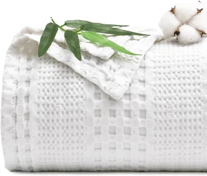 Cooling Waffle Blanket Queen Size, Lightweight 60% Rayon Derived from Bamboo & 4 - Picture 1 of 8