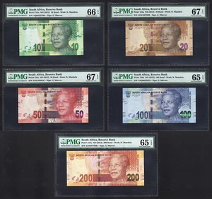 2012 South Africa, 10 20 50 100 200 Rand Set, Nelson Mandela, PMG 65-67 UNC - Picture 1 of 22