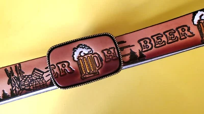 BEER HUNTER Genuine Full Grain LEATHER Belt & Matching Leather Beer Hunter Buckl - Image 1 of 4