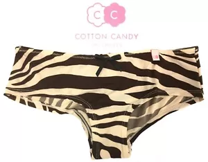 Cotton Candy Intimates Women's Bikini Cheeky Boyleg Panties Zebra Cream/ Brown - Picture 1 of 4