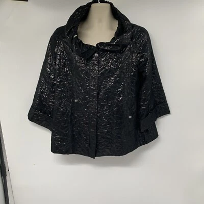 Lafayette 148 New York Crinkled Swing Jacket Size 10 Full Zip Runway Modern Rare - Image 1 of 4