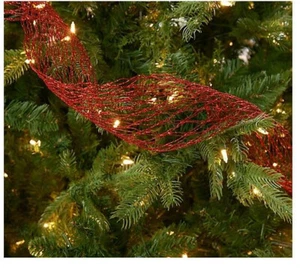 Set of 3 9' Mesh Ribbon by Valerie- red Glitter NEW Christmas Holiday - Picture 1 of 4