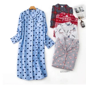 Ladies Womens Button Through 100% Cotton Nightshirt Nightie Nightdress BOYFRIEND - Picture 1 of 57